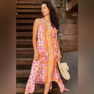 Anthropologie Alani Island Printed Abstract Midi Coverup Handkerchief Dress 2X